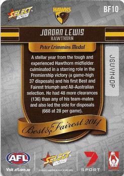 2015 Select AFL Champions - Best & Fairest 2014 #BF10 Jordan Lewis Back